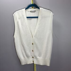 Nicklaus White Textured Knit Sweater Vest Button Front Est Size M